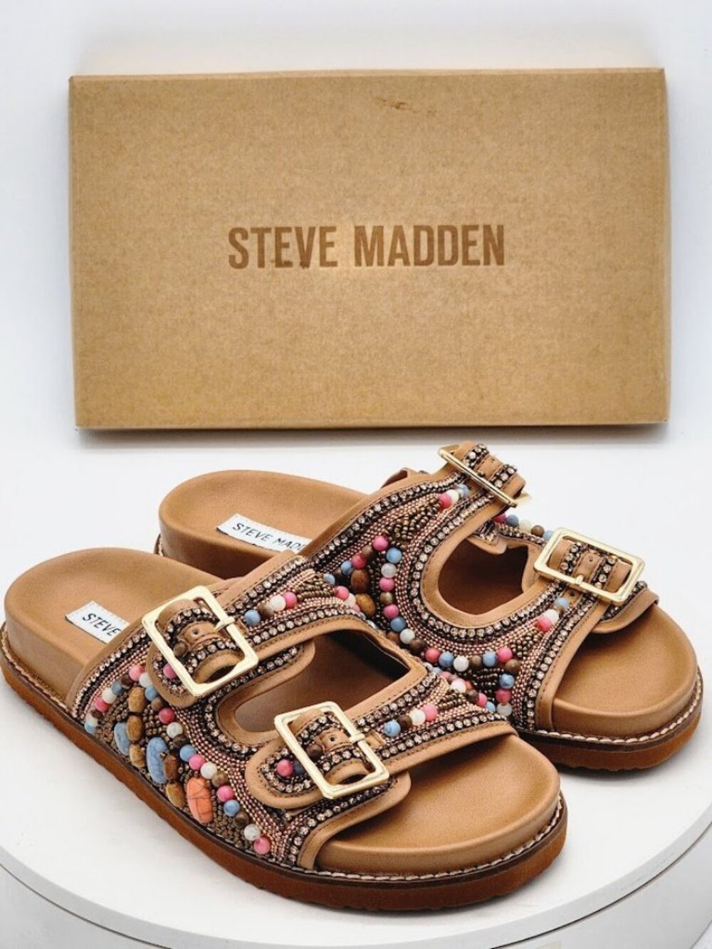Steve Madden Cabo Multi Beaded Embellished Sandals Women’s Size 8 Slides - Picture 1 of 14